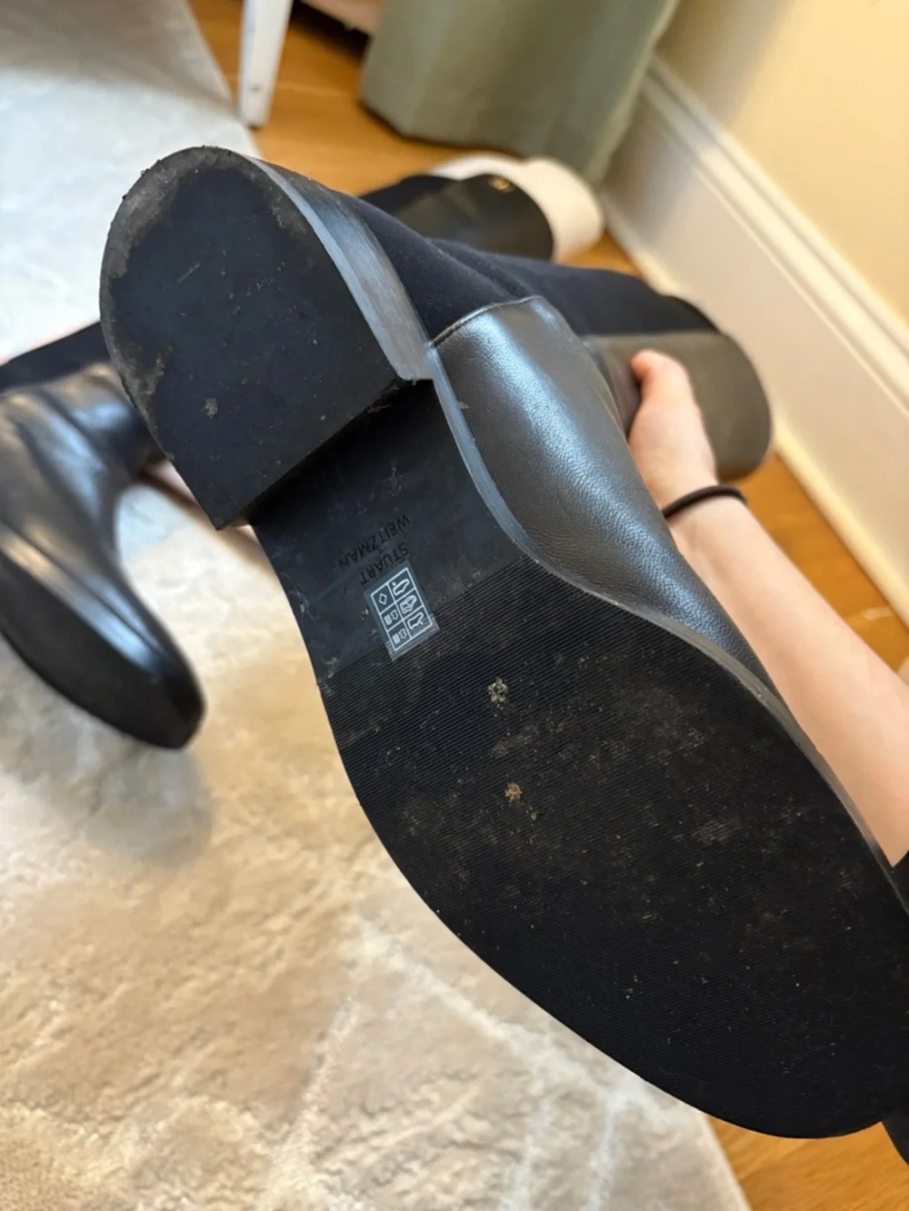 Stuart Weitzman Tall Black Leather & Stretch Over-the-Knee Boots